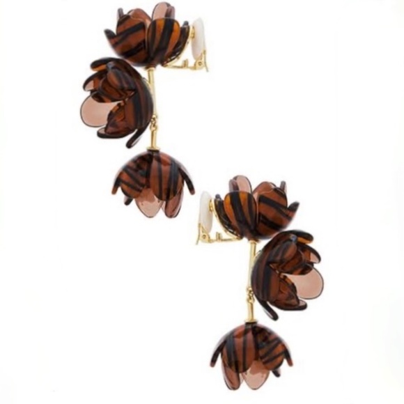 Lele Sadoughi Tigers Eye Rose Petal Triple Drop Clip On Earrings New with Tags. - Picture 5 of 9